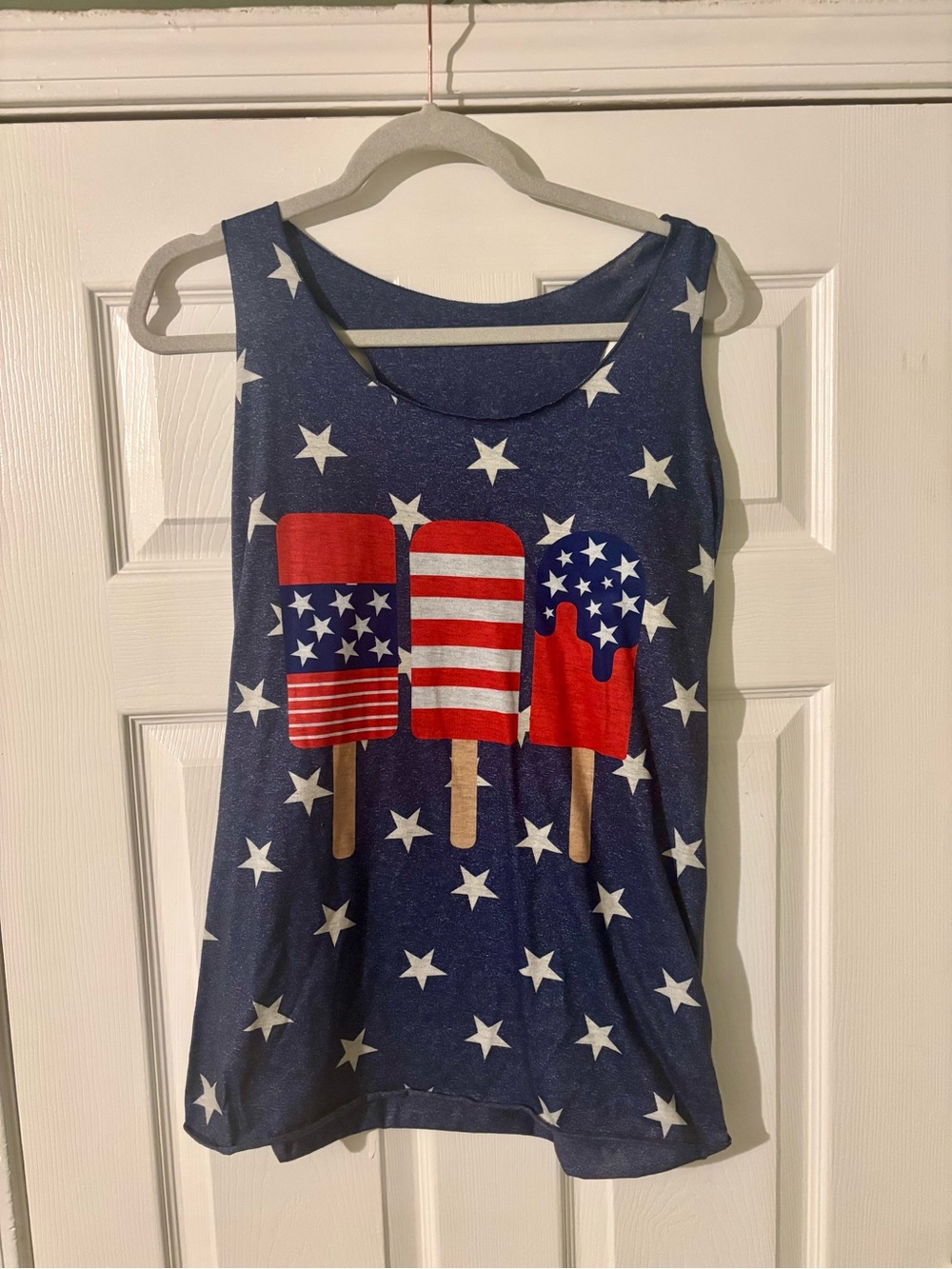 SHEIN Navy Star Tank Top with Red, White & Blue Popsicle Graphic